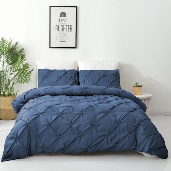 Diamond Embroidery Pintuck Quilt/Duvet Cover Set-Ocean Queen