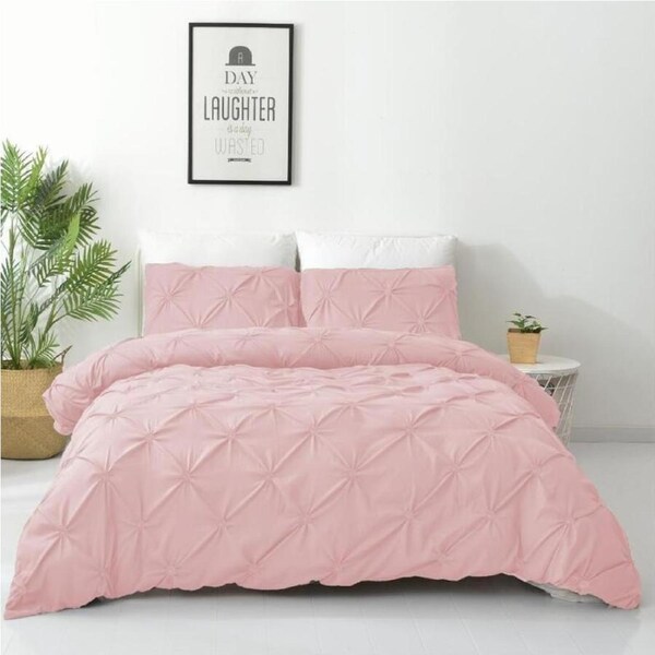 Diamond Embroidery Pintuck Quilt/Duvet Cover Set-Blush King