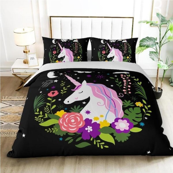 My Unicorn Black Quilt/Doona Cover Set Single