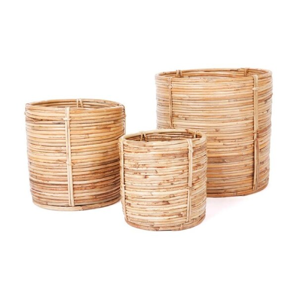Set of 3 Planters Natural Handmade Decorative Cane Baskets Ubud