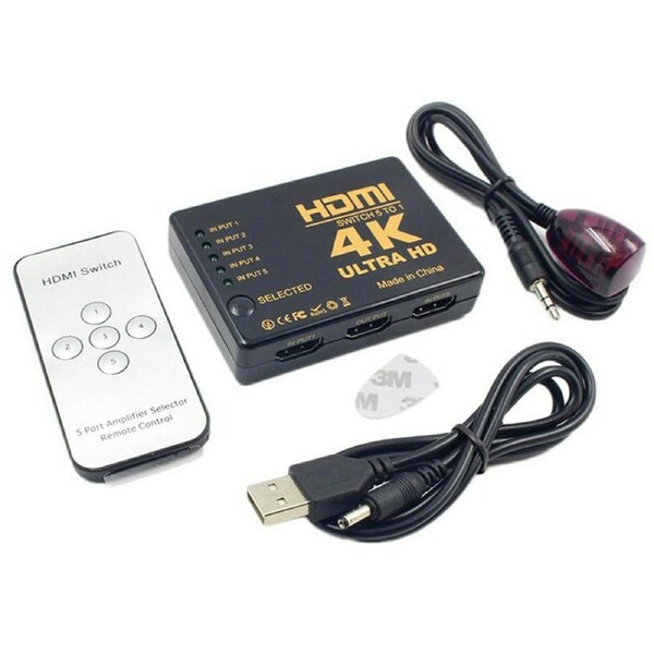 5 Port HDMI Splitter Switch Switcher Hub Box HDTV Ultra HD 4K 60Hz with Remote