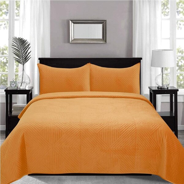 Merida Mustard Velvet Quilted Coverlet Set Queen/King