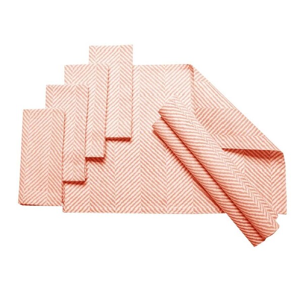 Set of 8 Cotton Napery Set Herringbone Coral by J Elliot Home