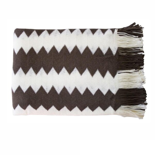 Chevron Knitted Throw Chocolate White by IDC Homewares