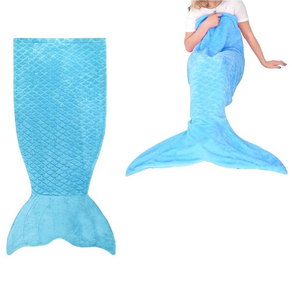Soft Mermaid Tail Blanket for Adults - Cozy Blue Polyester Throw (63x152 cm) with Embossed Design