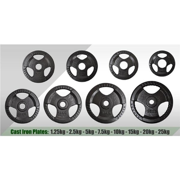 Total 100kg Olympic Cast Iron Hammertone Weight Plate Set - Energetics Home Gym Set: 5