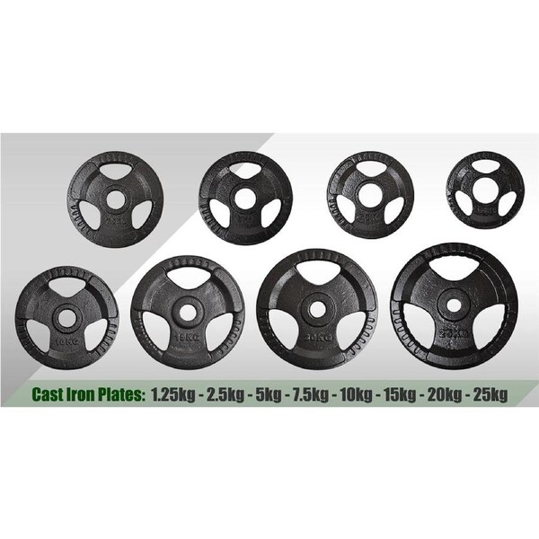 Total 100kg Olympic Cast Iron Hammertone Weight Plate Set - Energetics Home Gym Set: 6