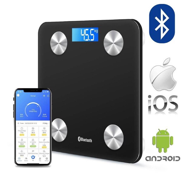 Wireless Digital Bathroom Body Fat Scale 180KG Bluetooth Scales Weight BMI Water Black Black