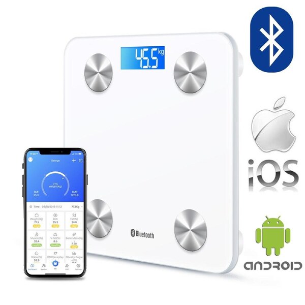 Wireless Digital Bathroom Body Fat Scale 180KG Bluetooth Scales Weight BMI Water white White