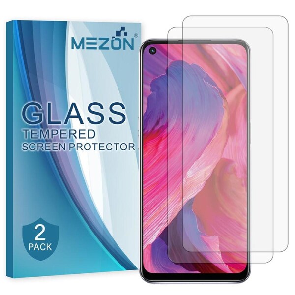 [2 Pack] OPPO A74 Tempered Glass 9H HD Crystal Clear Premium Screen Protector by MEZON – Case Friendly, Shock Absorption (OPPO A74, 9H)