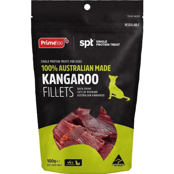Prime 100 Single Protein Treat Kangaroo Fillets Dog Treats 100g