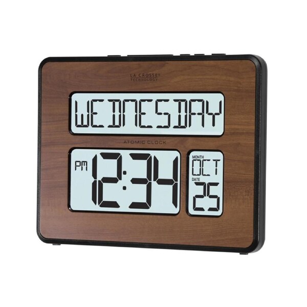 La Crosse Digital Back Light Wall Clock Walnut 513-1419BL-WA