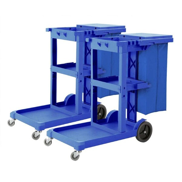 SOGA 2X 3 Tier Janitor Cleaning Cart with Waterproof Bag Blue
