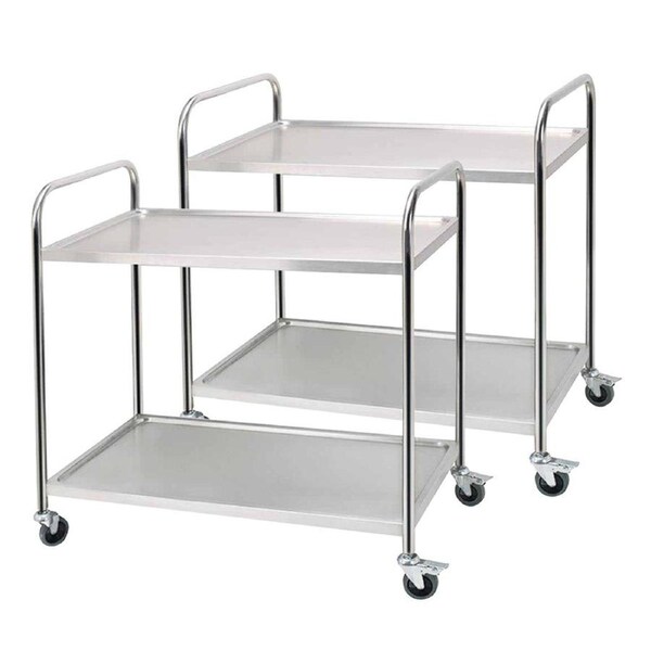 SOGA 2X 2 Tier Stainless Steel Kitchen Food Cart Trolley Round Large 86x54x94cm