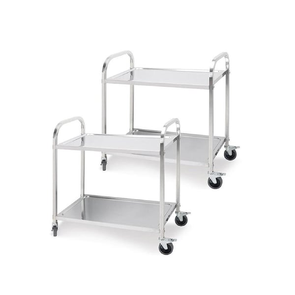 SOGA 2X 2 Tier Stainless Steel Food Cart Trolley Small 75x40x83.5cm