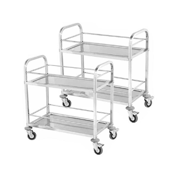 SOGA 2X 2 Tier Stainless Steel Drink Wine Food Utility Cart Medium 85x45x90cm