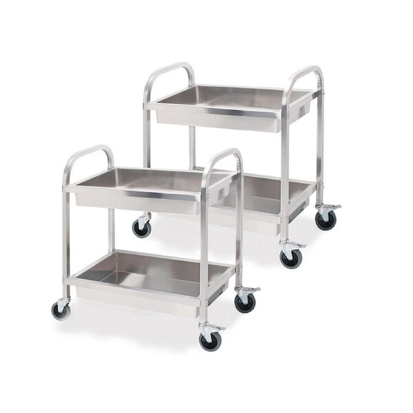 SOGA 2X 2 Tier Stainless Steel Kitchen Trolley Bowl Collect Food Cart Medium 85x45x90cm