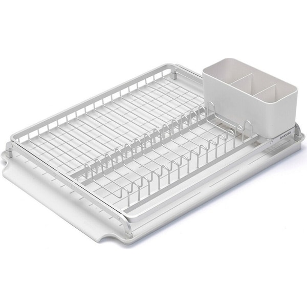 Brabantia Dish Drying Rack Kitchen Organiser w/ Utensils Holder + Drip Tray - Light Grey