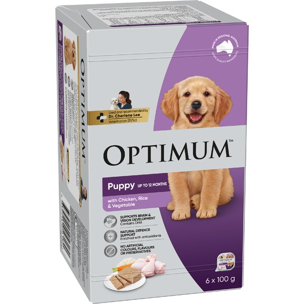 Optimum Puppy Wet Dog Food with Chicken, Rice & Vegetables 100g x 6 pack