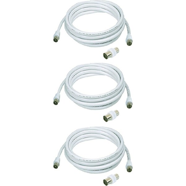 3x Sansai 5m M to Male Antenna Flylead TV Coaxial Cable w/ Female Adaptor White