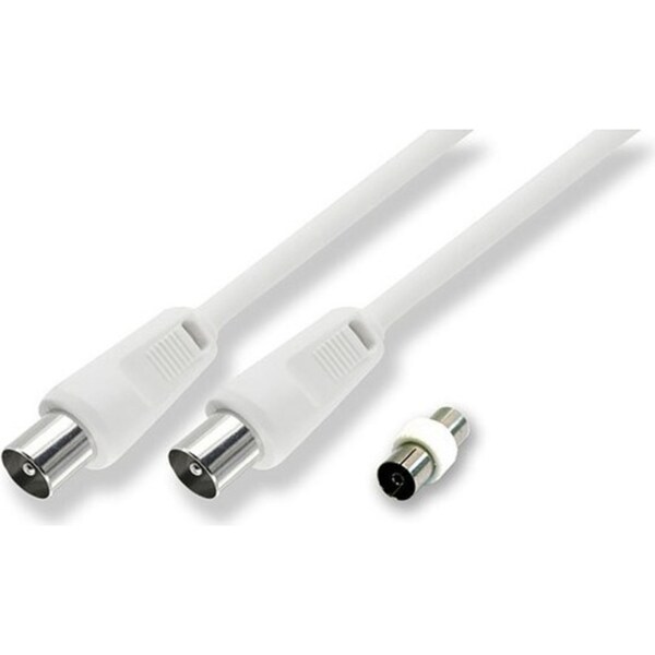 Sansai 1.5m M to Male Antenna Flylead TV Coaxial Cable w/ Female Adaptor White