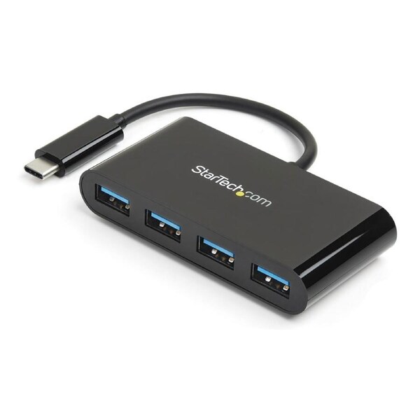 Star Tech 4 Port VL813 USB C Hub to 4 USB A 5Gbps Adapter Dongle f/ Laptop Black