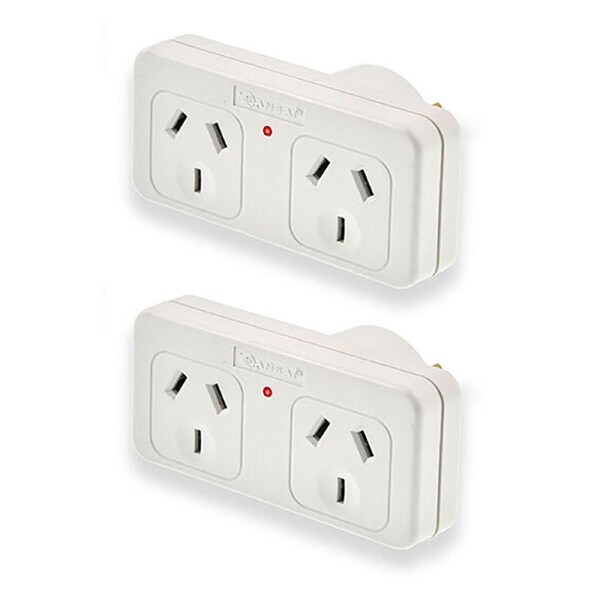 2x Sansai Right Hand Standard 10A Flat Panel Double Adaptor/Adapter AU/NZ Plug