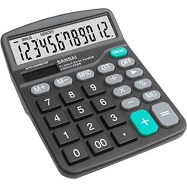 Sansai 12-Digit Dual Power Desktop Home/Office Calculator w/ Large Display Grey