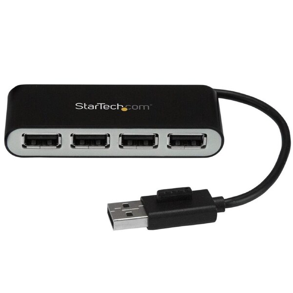 Star Tech 4-Port Portable USB 2.0 Hub w/ Built-in Cable For PC/Laptop BLK & SLV