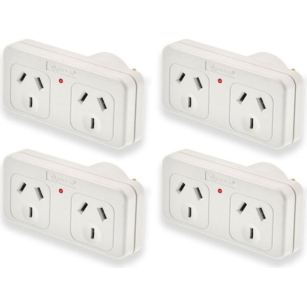4x Sansai Left Hand Standard 10A Flat Panel Double Adaptor/Adapter AU/NZ Plug WT