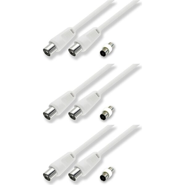 3x Sansai 3m M to Male Antenna Flylead TV Coaxial Cable w/ Female Adaptor White
