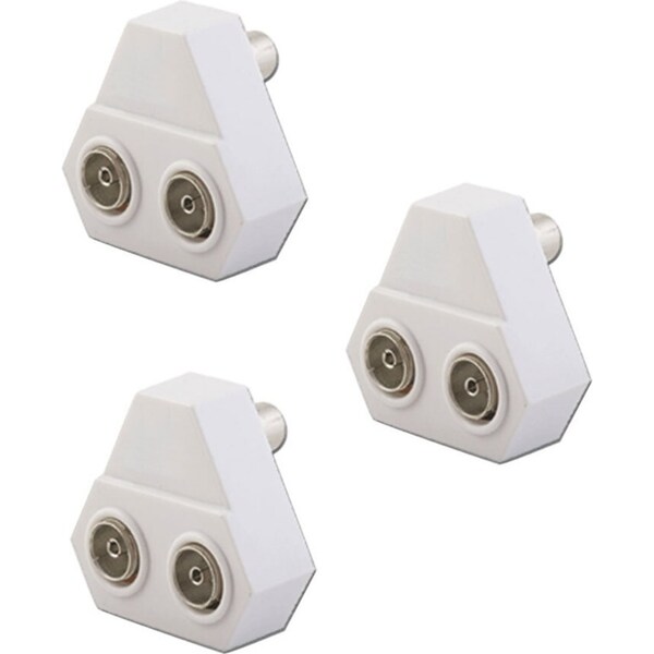 3x Sansai 2-Way Indoor 75ohm Right Angle TV Antenna Signal Coaxial Splitter WHT