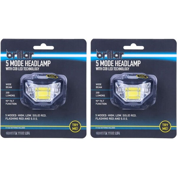 2x Brillar COB LED 5 Modes Headlamp 200lm Headlight Camping Outdoor Head Light