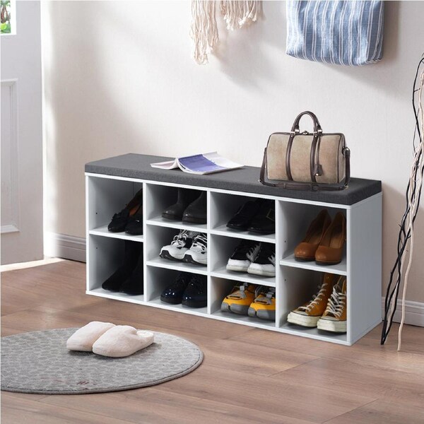 Costway Shoe Cabinet Bench Shoe Storage Rack Organizer Shelf Cupboard Box w/Padded Seat Hallway Furniture,White