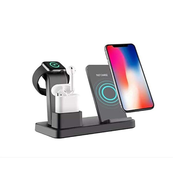 SPORX Wireless Charger Apple Charging Dock for iwatch 4321 AirPods 2/1, iPhone & Other Qi Enable Phones-Black