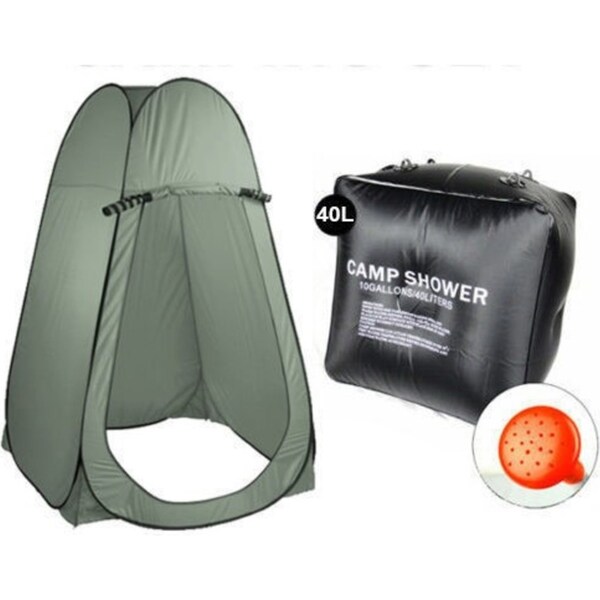 Ozoffer 40L Portable Solar Heating Shower Bag + Large Pop Up Tent Camping Shelter