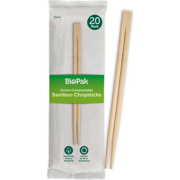 BioPak Bamboo Chopsticks 21cm 20 Pack