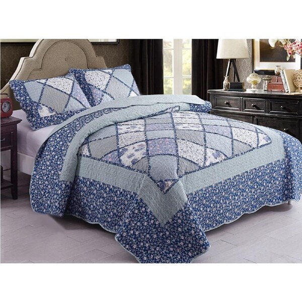 Chic Microfibre Coverlet / Bedspread Set Comforter Patchwork Quilt for King & SuperKing Size bed 270x250cm Y21