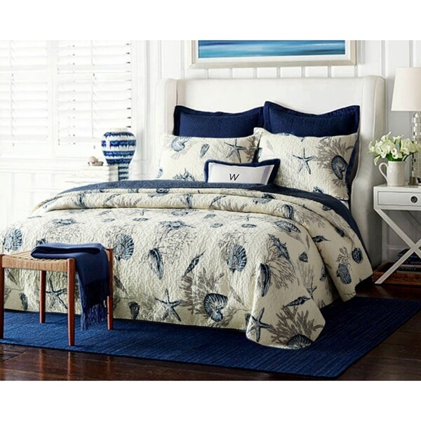 Luxury Quilted 100% Cotton Coverlet / Bedspread Set Queen / King Size Bed 230x250cm Shell