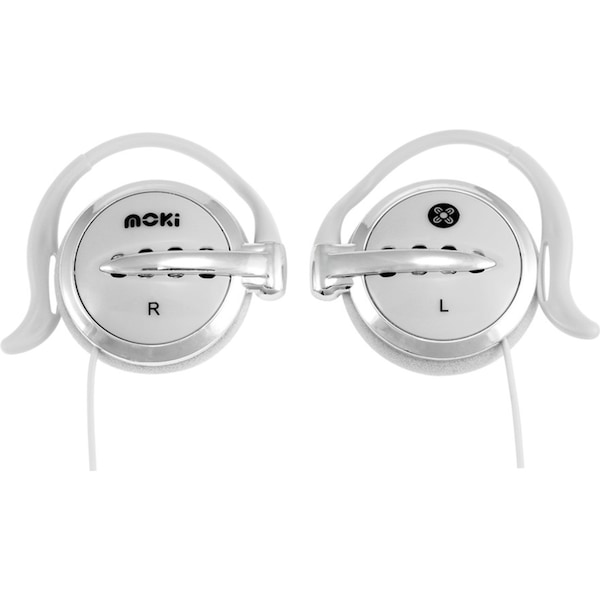 Moki Headphones Clip On 3.5mm Earphones w/ Ear Hooks for iPhone/Android White