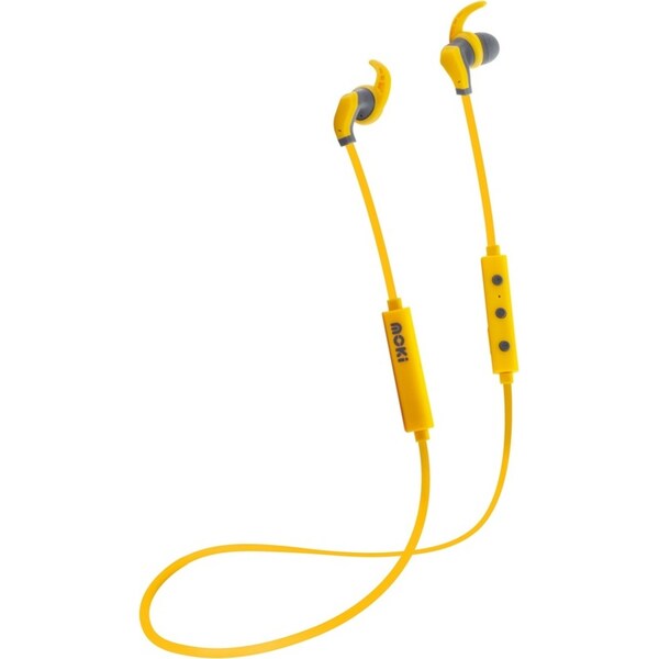 Moki Rechargeable Hybrid Wireless/Bluetooth Headphones/Earphones w/ Mic Yellow