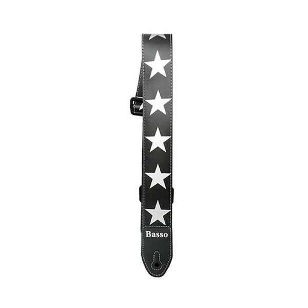 Basso Synthetic Stars Guitar Strap SF01 - Black, Adjustable 110-150cm, 5cm Wide, Durable, Sweat-Resistant Lining, Double Synthetic Ends