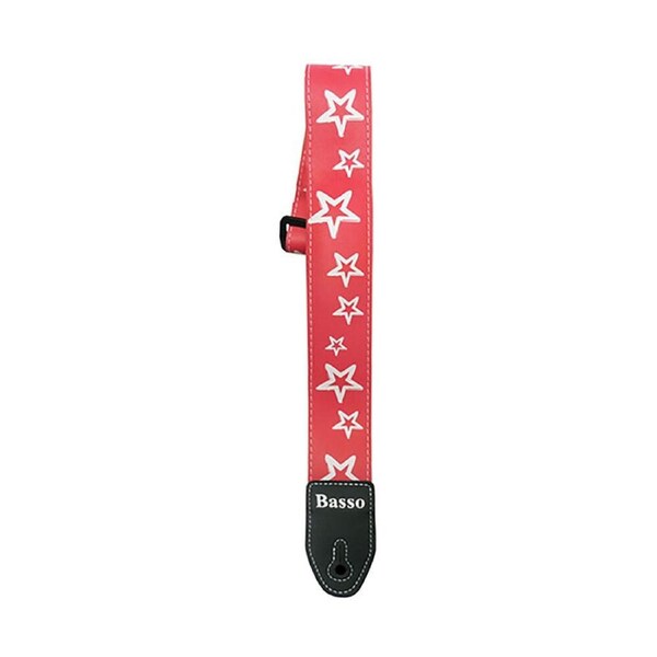 Basso Guitar Strap - Synthetic Pink Stars SF71PK, 5cm Wide, Adjustable 110-150cm, Double Synthetic Ends, Sweat-Resistant Lining