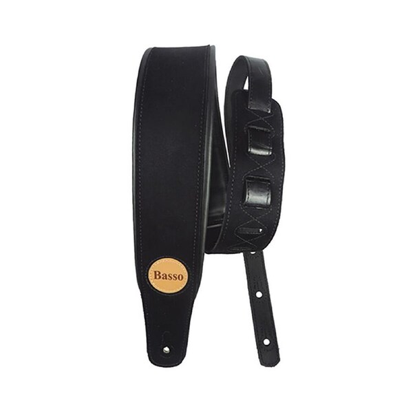 Basso Guitar Strap - Synthetic Suede Black CLA03, 1.00-1.45m Adjustable Length, 7.5cm Width, Foam Padding, Sweat-Resistant, Durable Design