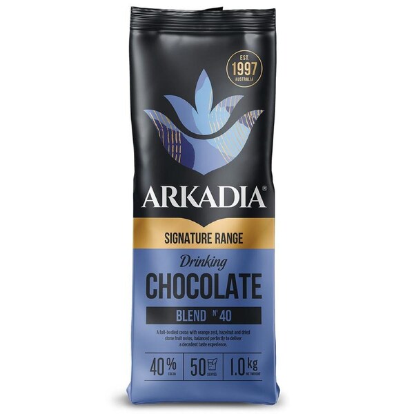 Arkadia 1kg 40% Cocoa Hot/Cold Drinking Chocolate Powder Intensity 5 Dark Blend