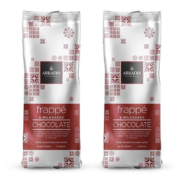 2x Arkadia 1kg Drinking Chocolate Frappe Powder Hot/Cold/Blended Beverage Drink