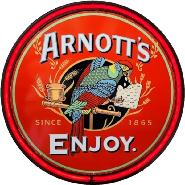 LARGE Arnott's Biscuits 1865 Bar Garage Wall Light Sign RED Neon