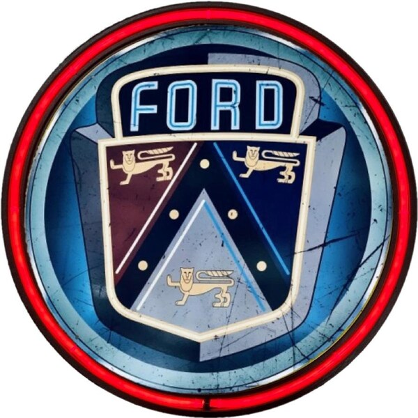 LARGE Ford Crest Bar Garage Wall Light Sign RED Neon