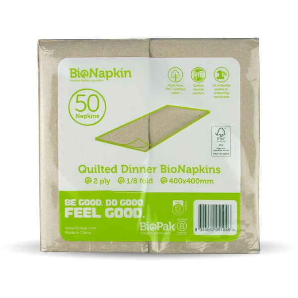 BioPak Quilted Dinner Bionapkins 2Ply 50 Pack