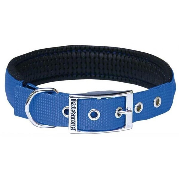 Blue Soft Padded Dog Collar - 25mm x 56cm Chrome Plated Buckle (Prestige Pet)